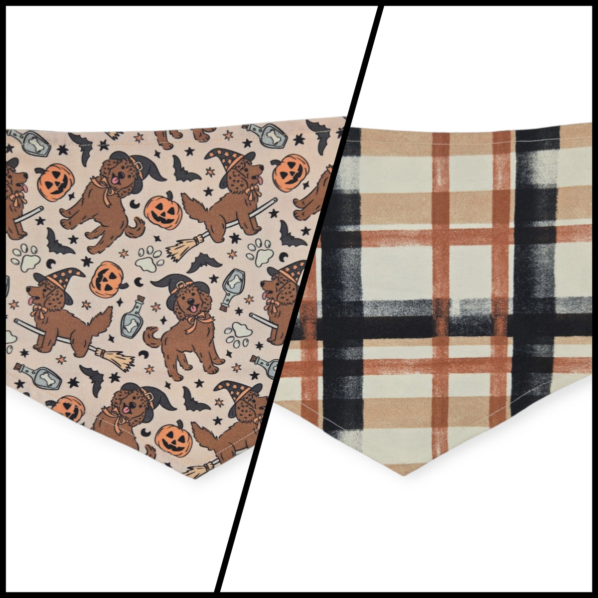 Halloween Witchy Dogs/ Brown Fall Plaid Tie-on Bandana (Medium)