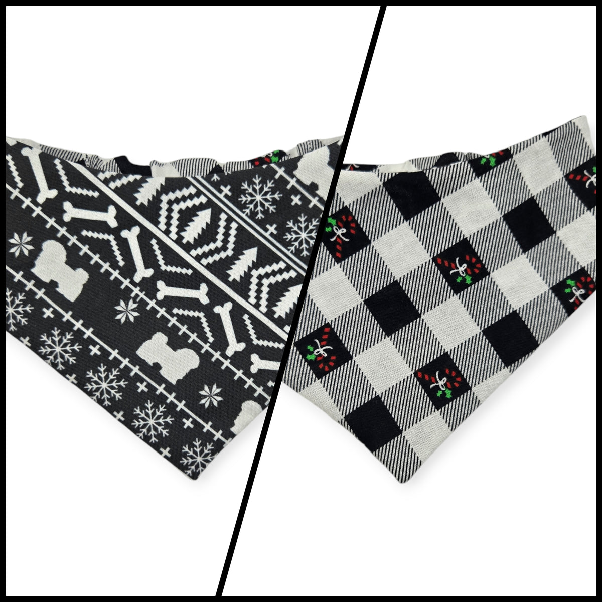 Fair Isle Black/Black & White Buffalo Plaid V2 Slip-on Scrunchie Bandana (Small)