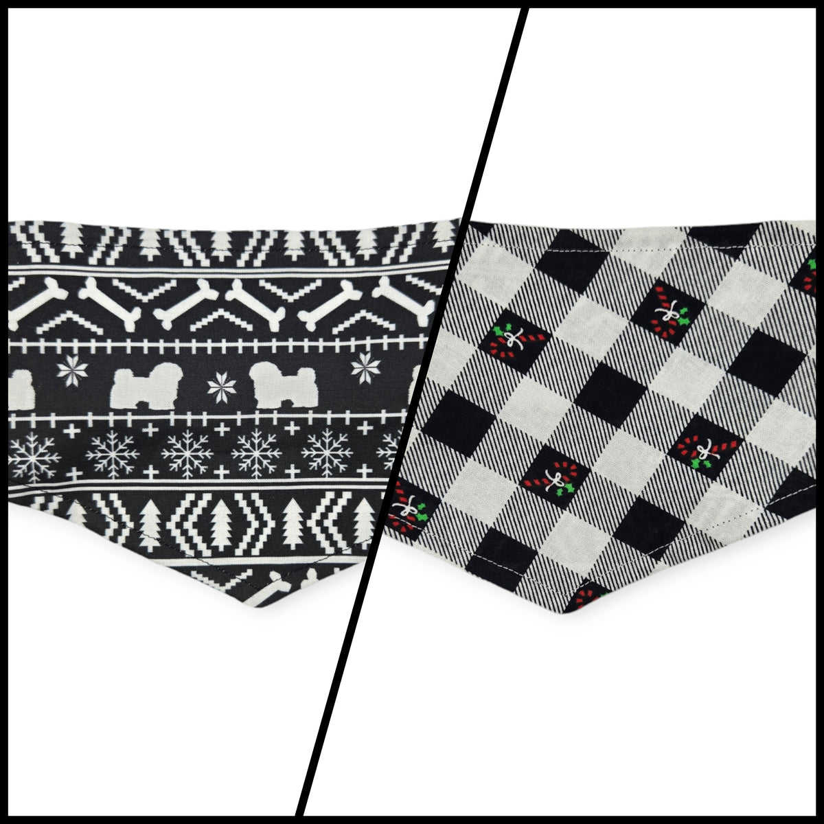 Fair Isle Black/Black & White Buffalo Plaid Reversible Tie-on Bandana (X-Small)