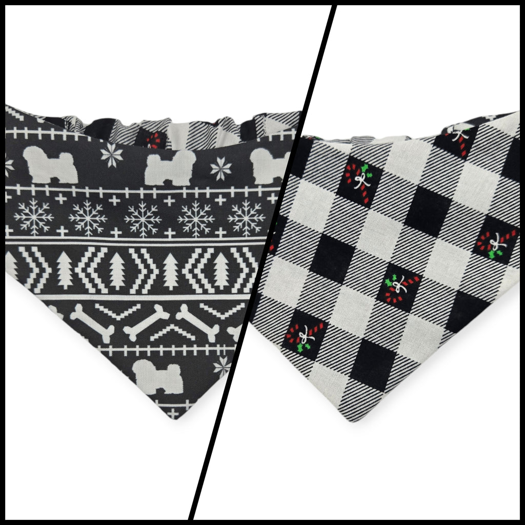 Fair Isle Black/Black & White Buffalo Plaid Slip-on Scrunchie Bandana (Small)