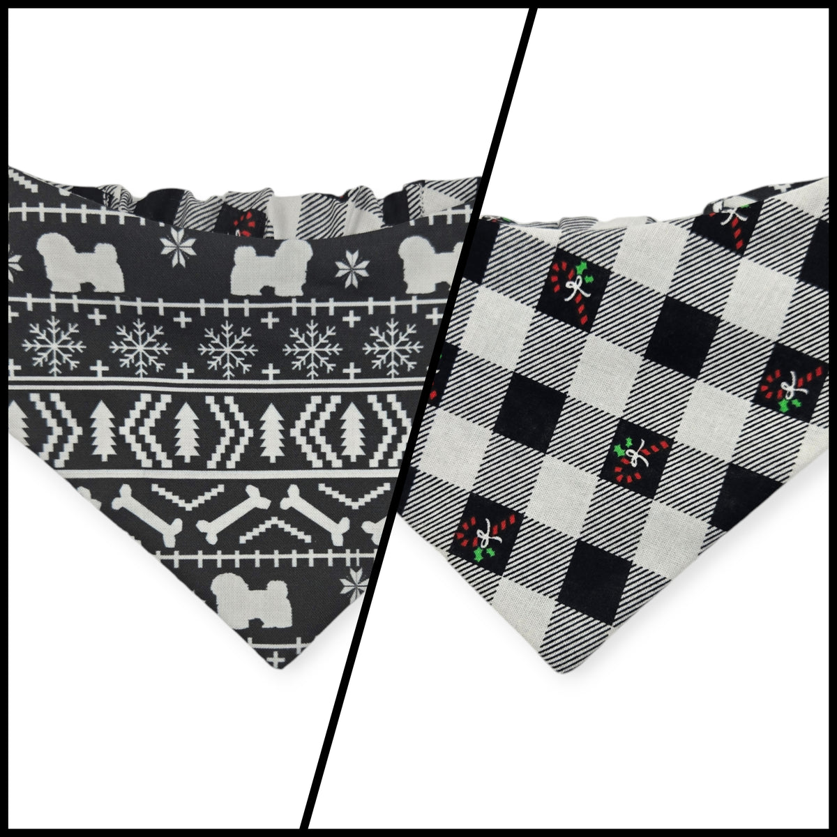 Fair Isle Black/Black & White Buffalo Plaid Slip-on Scrunchie Bandana (Small)