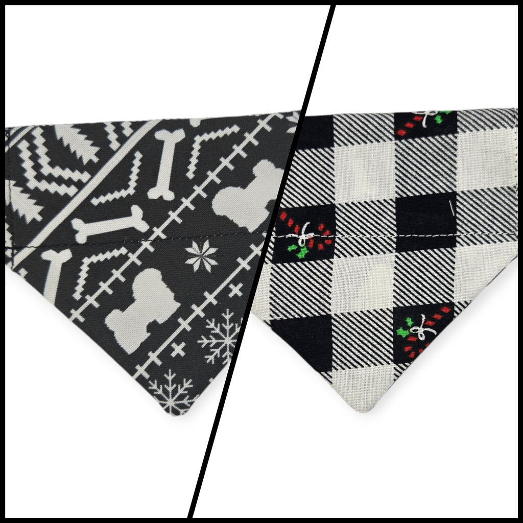 Fair Isle Black/Black & White Buffalo Plaid Reversible Slide-on Bandana (XX-Small)