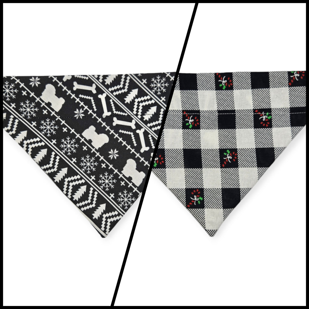 Fair Isle Black/Black & White Buffalo Plaid Reversible Slide-on Bandana (Small)