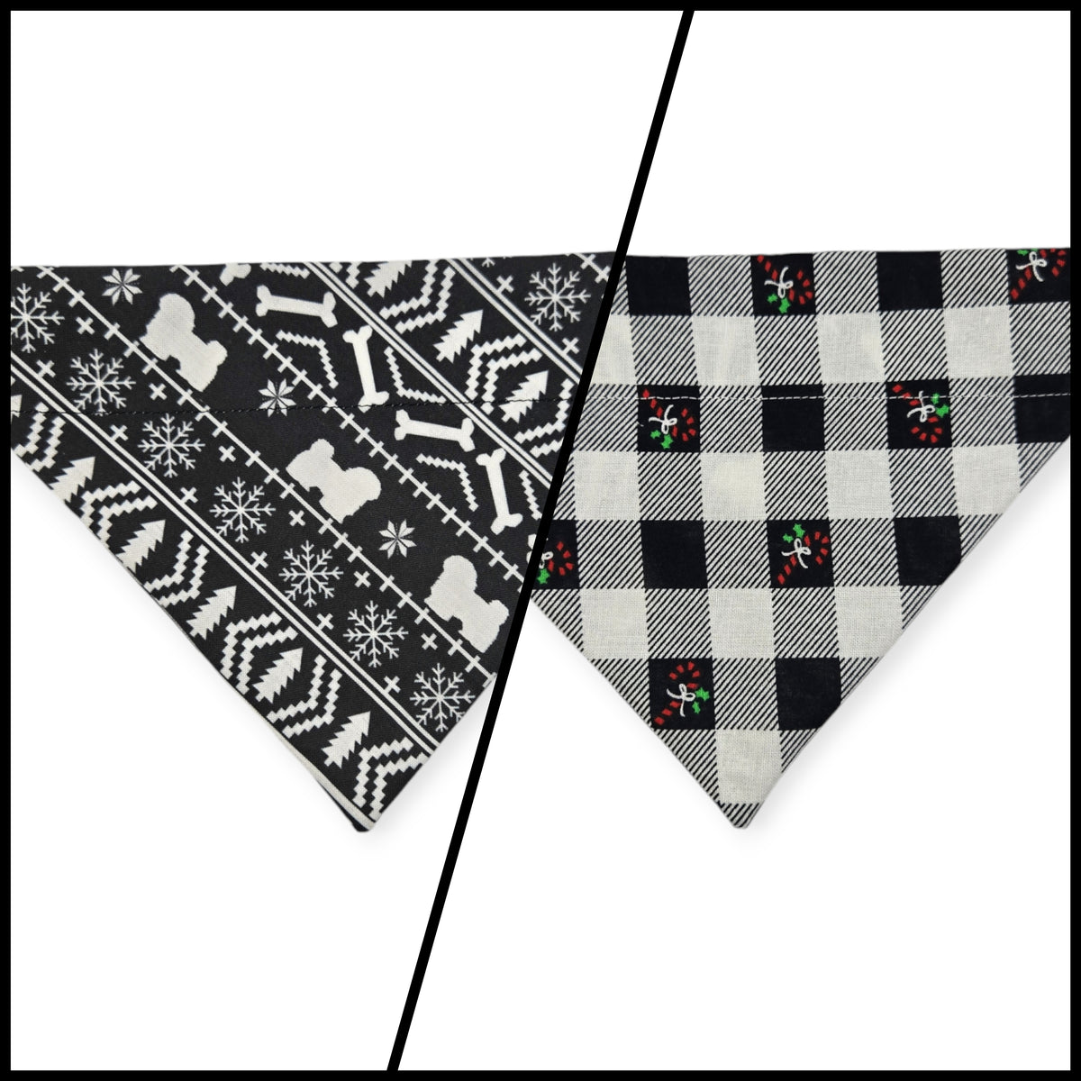 Fair Isle Black/Black & White Buffalo Plaid Reversible Slide-on Bandana (Small)
