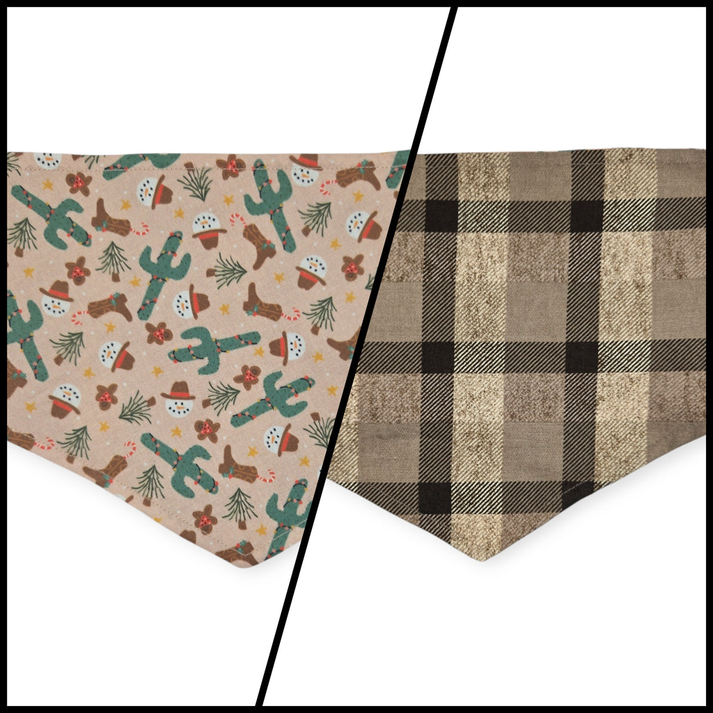 Cowboy Christmas/Brown Plaid Tie-on Bandana (Medium)