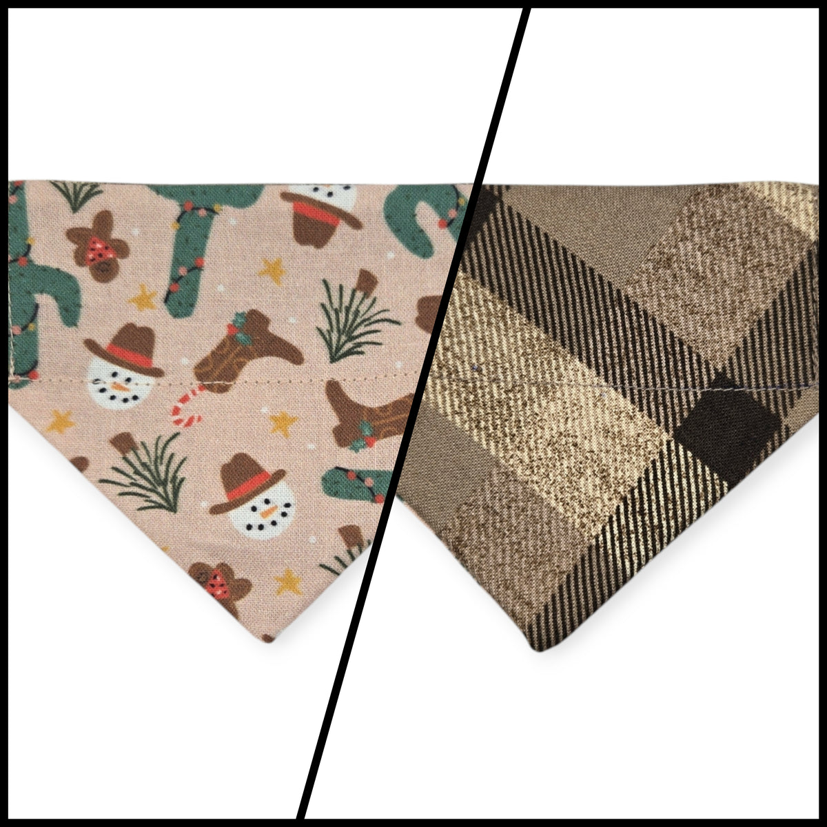 Cowboy Christmas/Brown Plaid Reversible Slide-on Bandana (XX-Small)