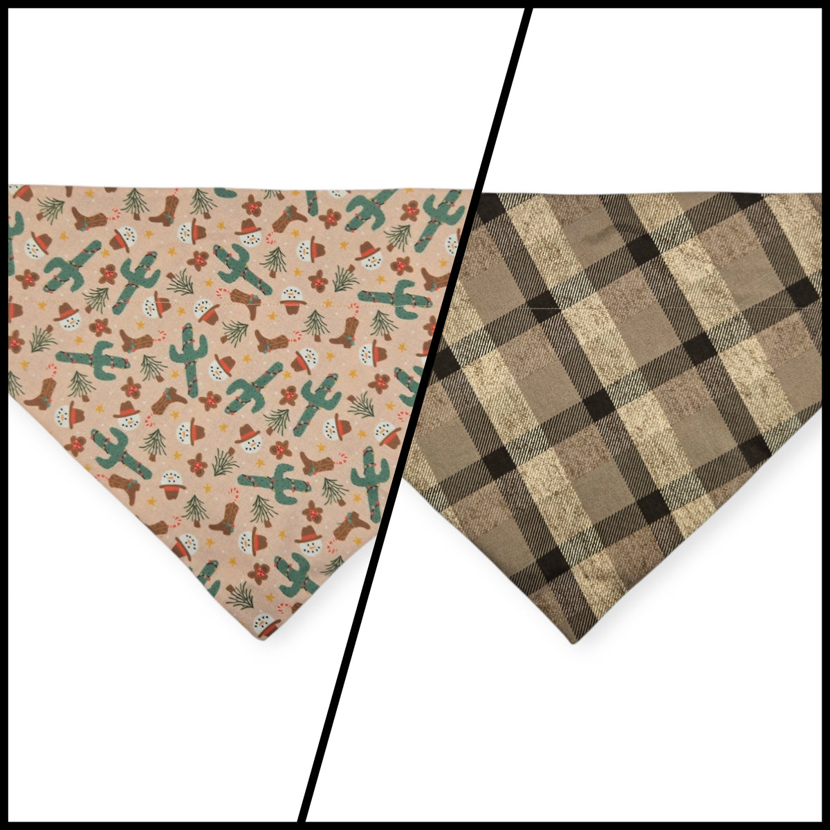 Cowboy Christmas/Brown Plaid Reversible Slide-on Bandana (X-Large)