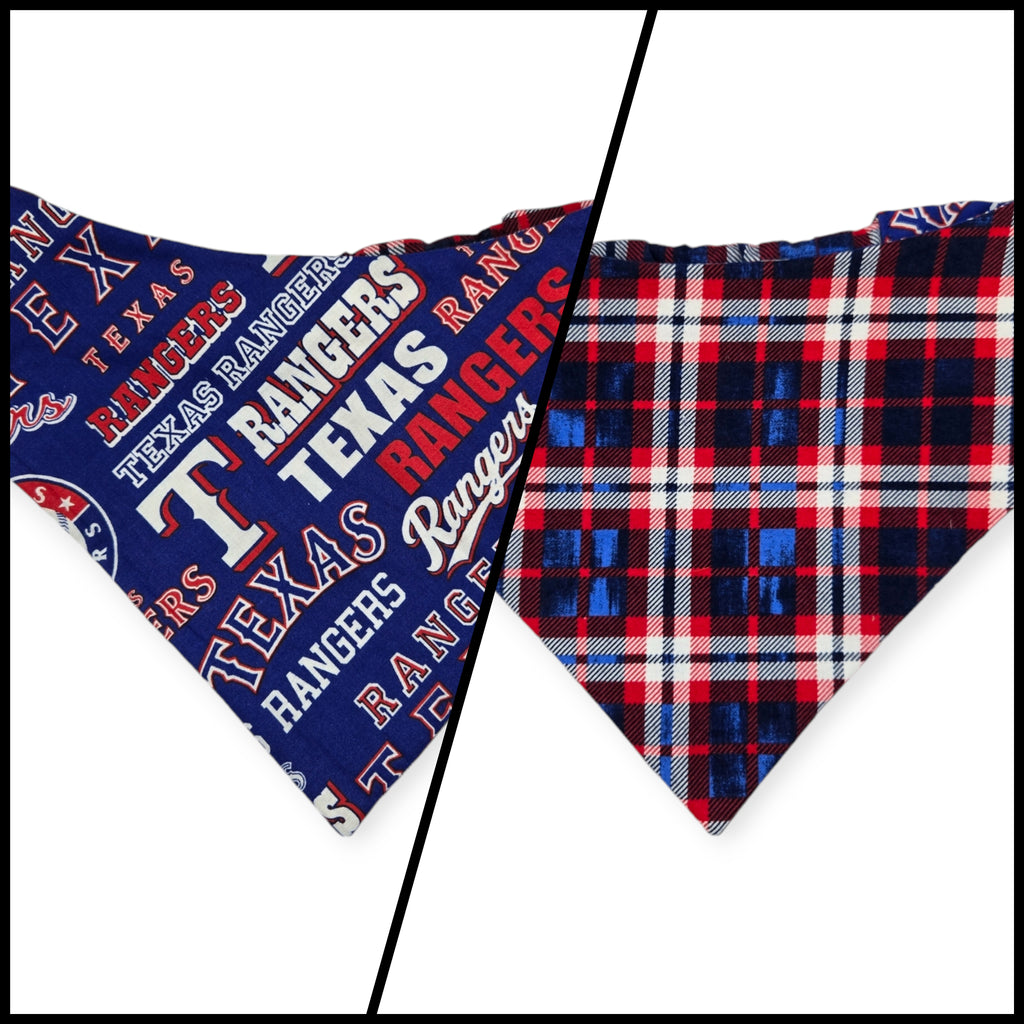 Rangers/Patriotic Plaid Slip-on Scrunchie Bandana (Large)