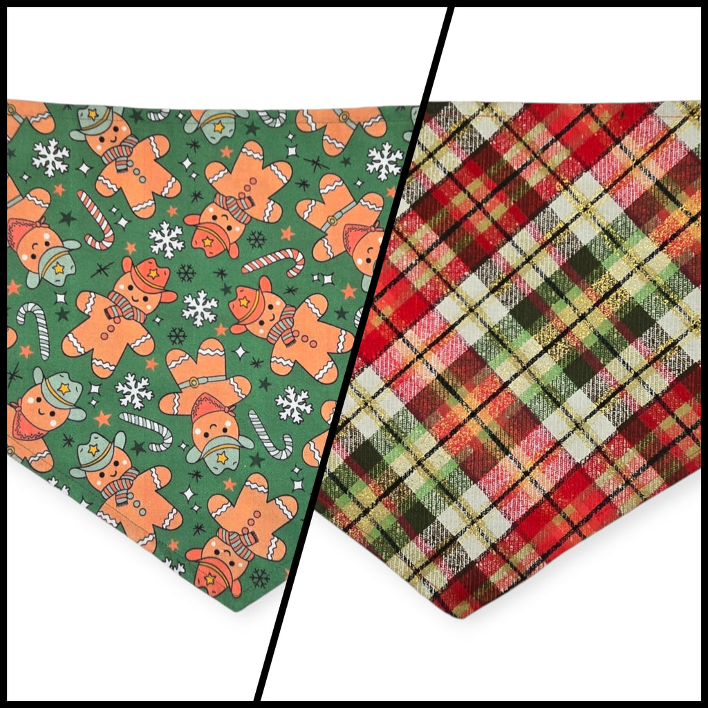 Cowboy Christmas/Glittery Christmas Plaid Reversible Tie-on Bandana (Large)