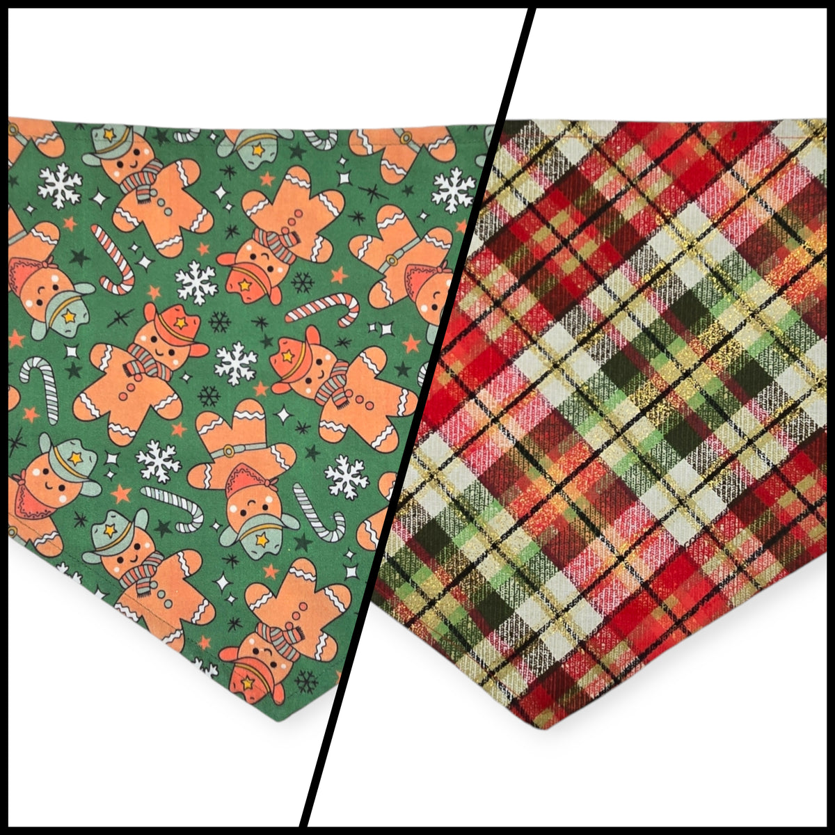 Cowboy Christmas/Glittery Christmas Plaid Reversible Tie-on Bandana (Large)
