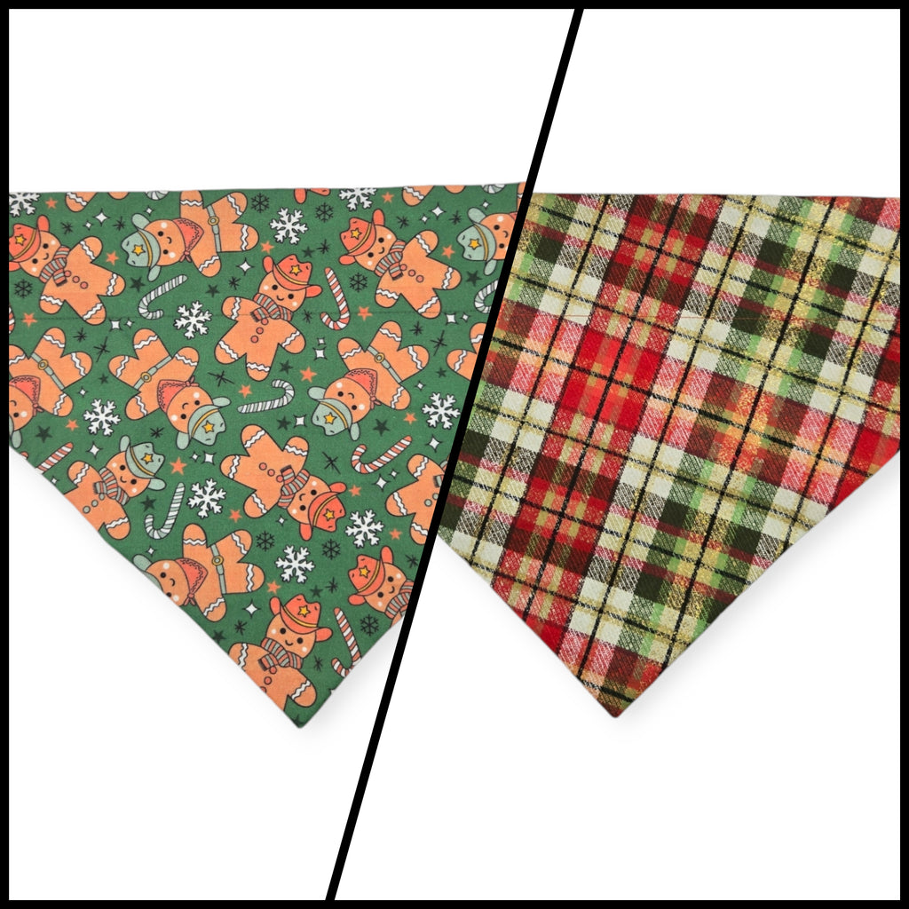 Cowboy Christmas/Glittery Christmas Plaid Reversible Slide-on Bandana (X-Large)