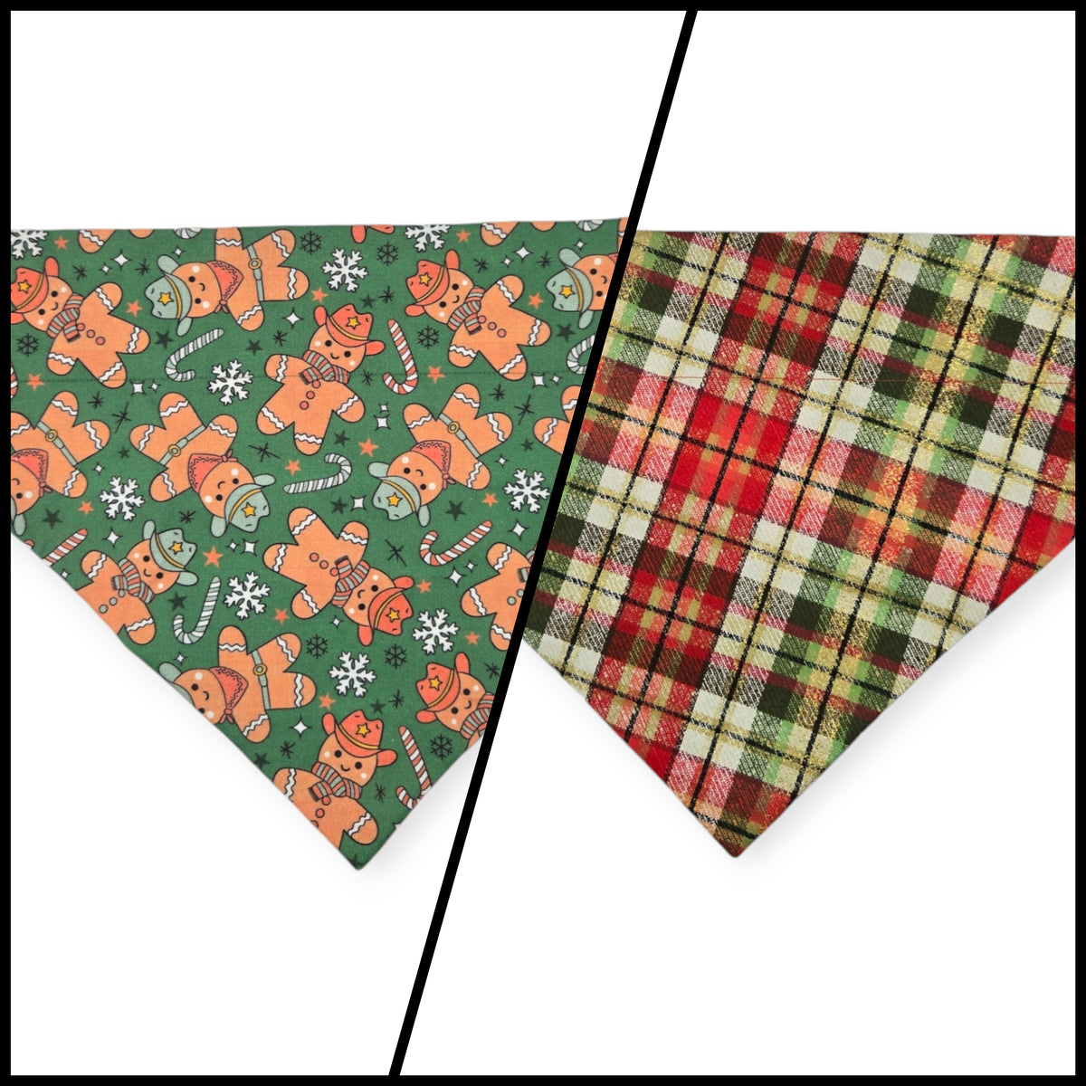Cowboy Christmas/Glittery Christmas Plaid Reversible Slide-on Bandana (X-Large)