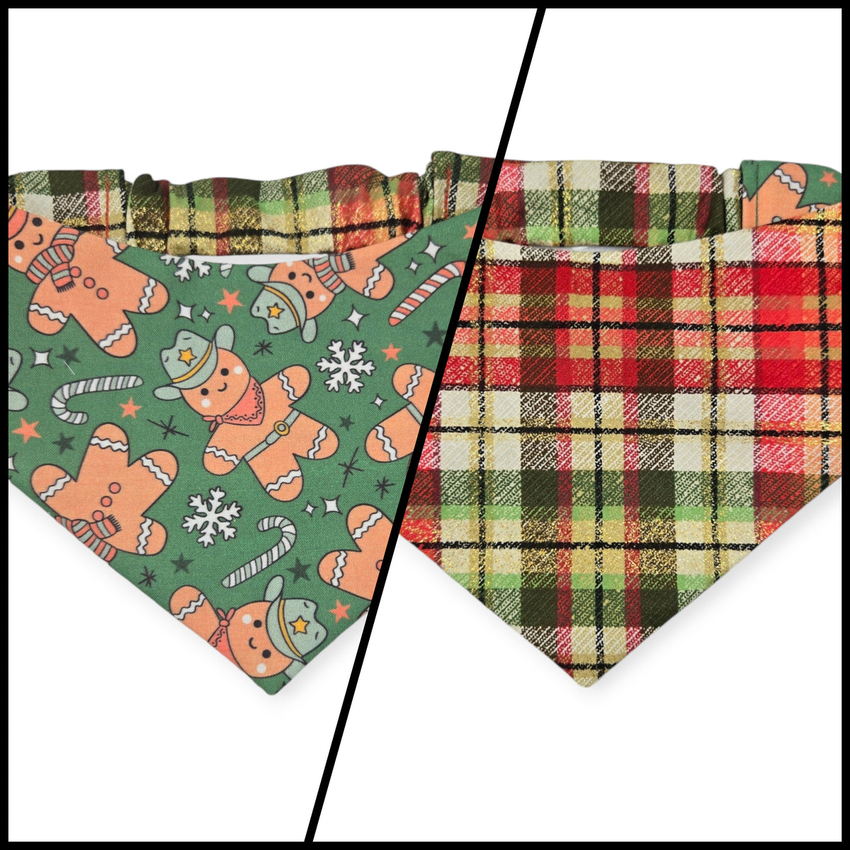 Cowboy Christmas/Glittery Christmas Plaid Reversible Slip-on Scrunchie Bandana (Medium)