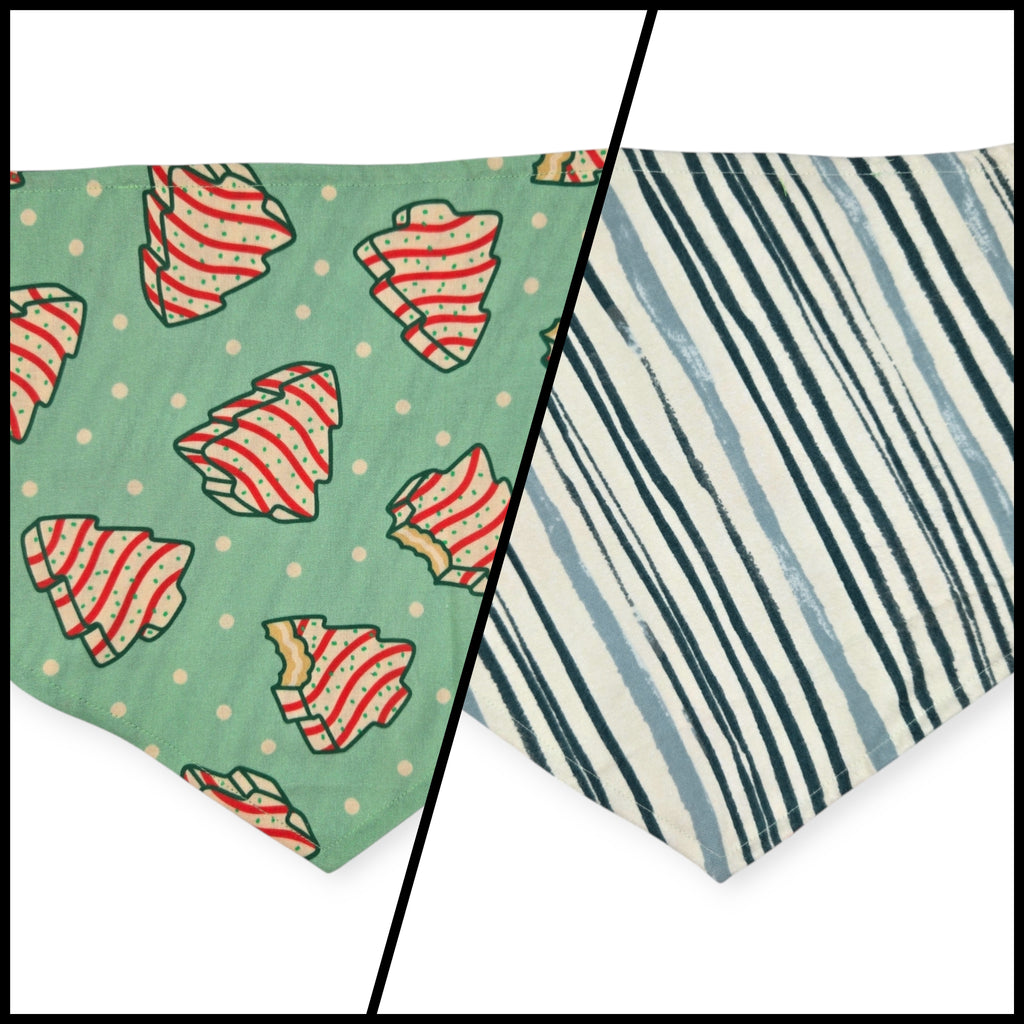 Snack Cake Trees/Green Stripes Reversible Tie-on Bandana (Large)