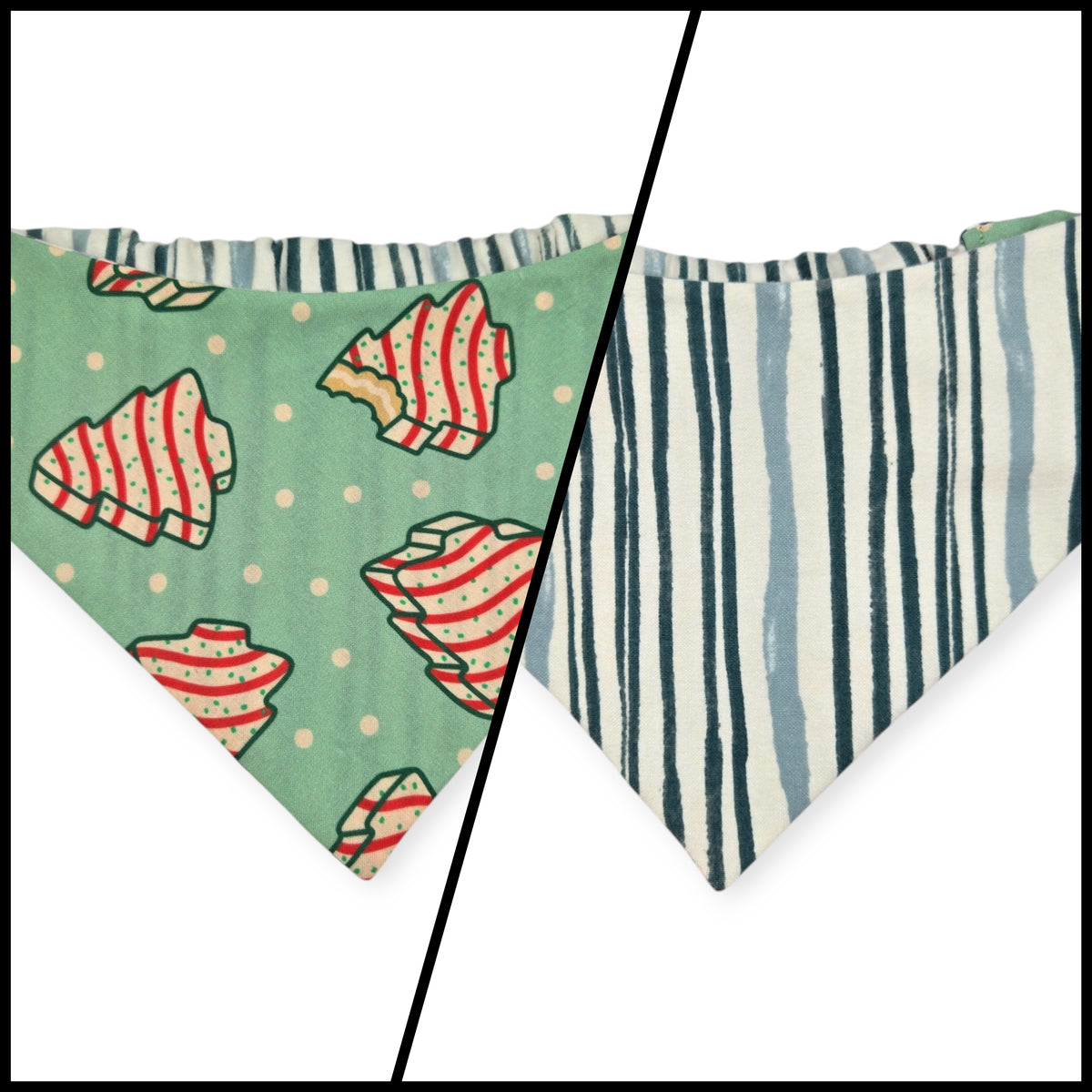 Snack Cake Trees/Green Stripes Reversible Slip-on Scrunchie Bandana (Medium/Large)