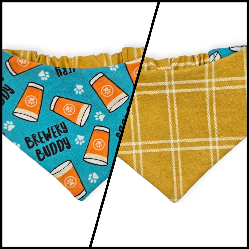 Brewery Buddy/Mustard Plaid Slip-on Scrunchie Bandana (Small)