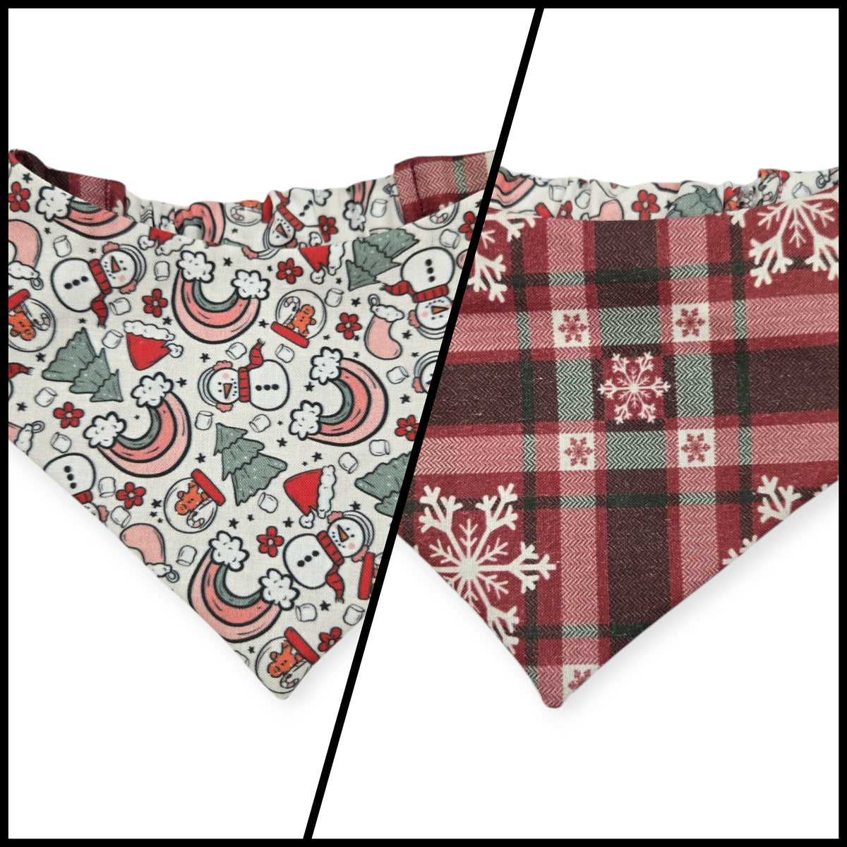 Christmas Rainbows/Snowflake Plaid Slip-on Scrunchie Bandana (Small)