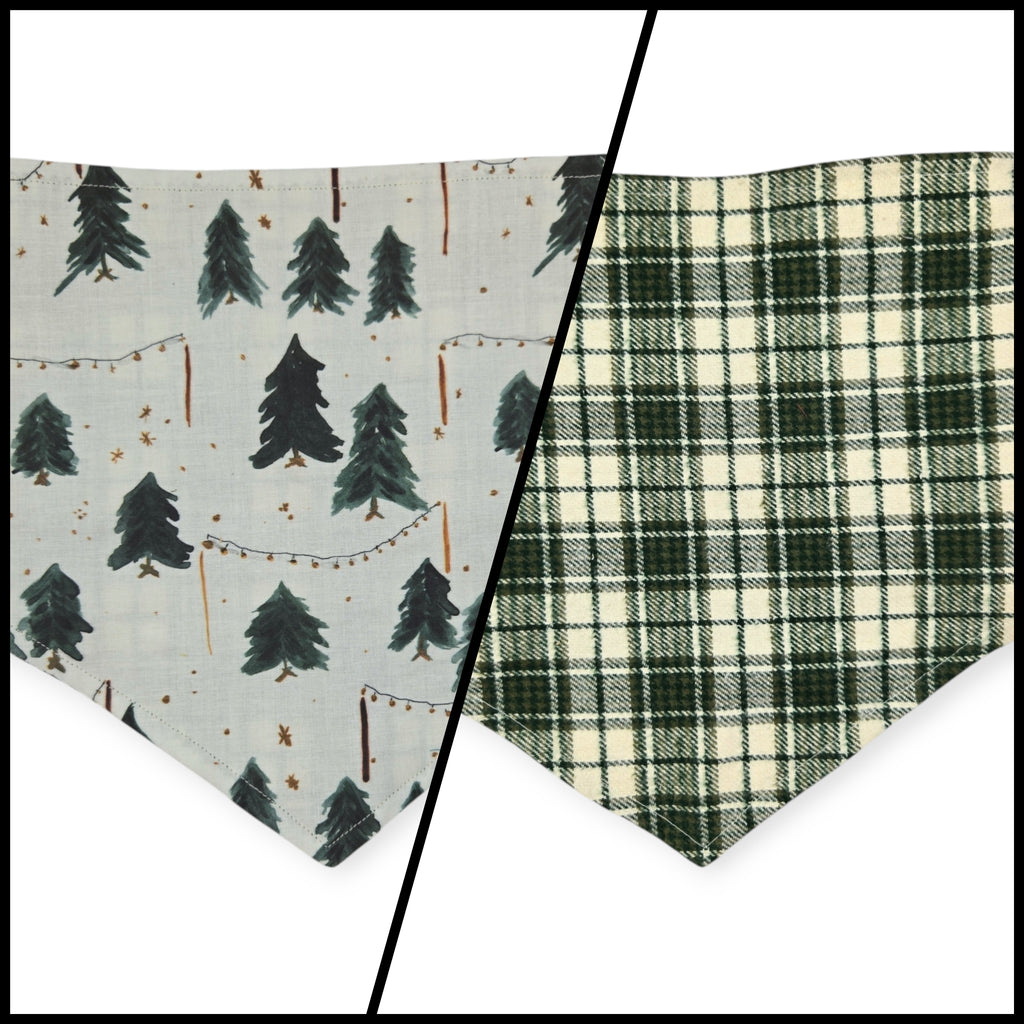 Christmas Tree Farm/Green Plaid Reversible Tie-on Bandana (Large)