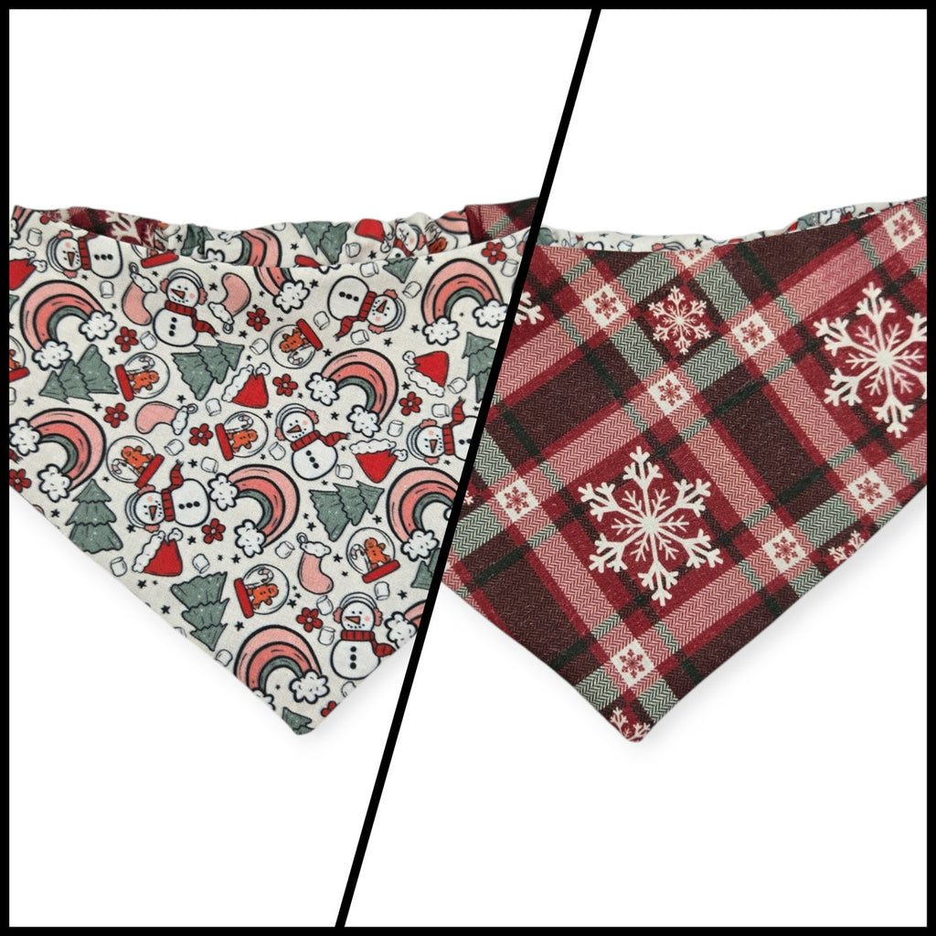 Christmas Rainbows/Snowflake Plaid Slip-on Scrunchie Bandana (Small/Medium)