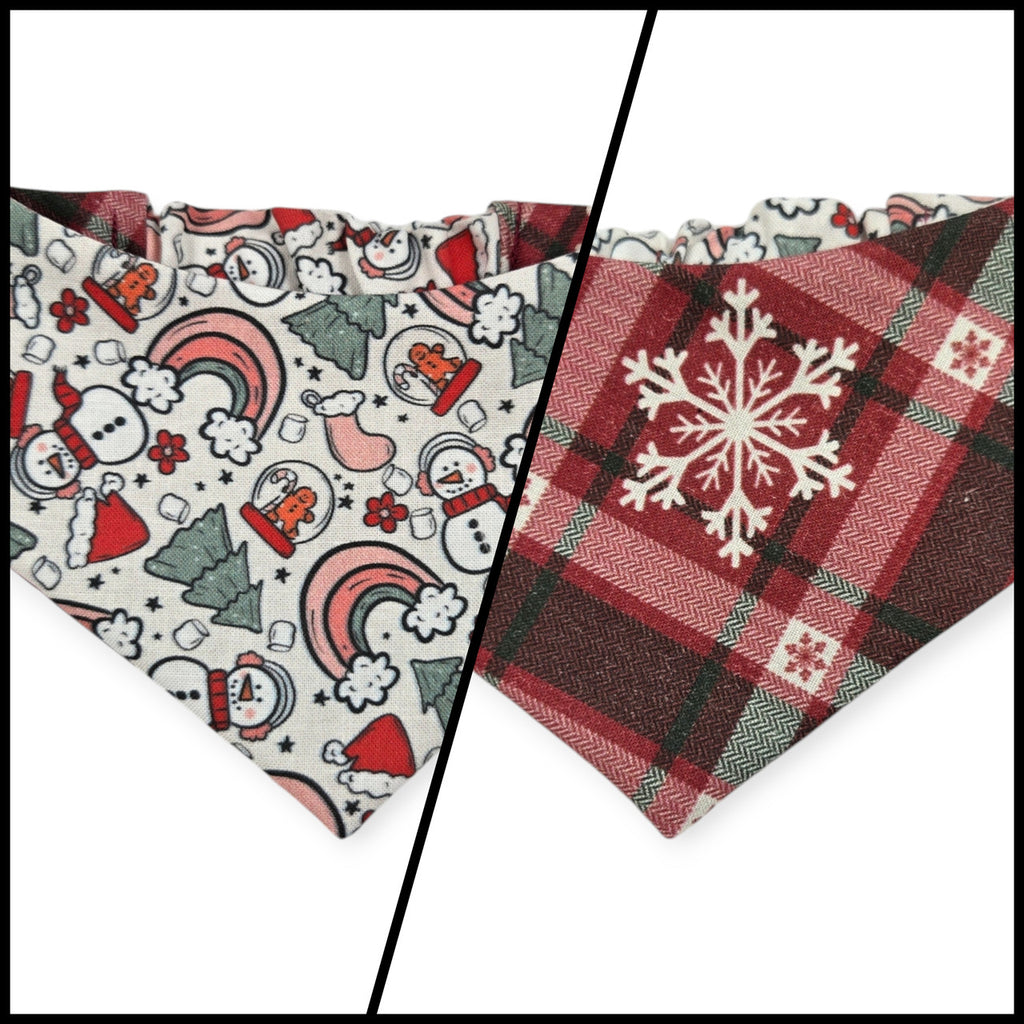 Christmas Rainbows/Snowflake Plaid Slip-on Scrunchie Bandana (X-Small/Small)
