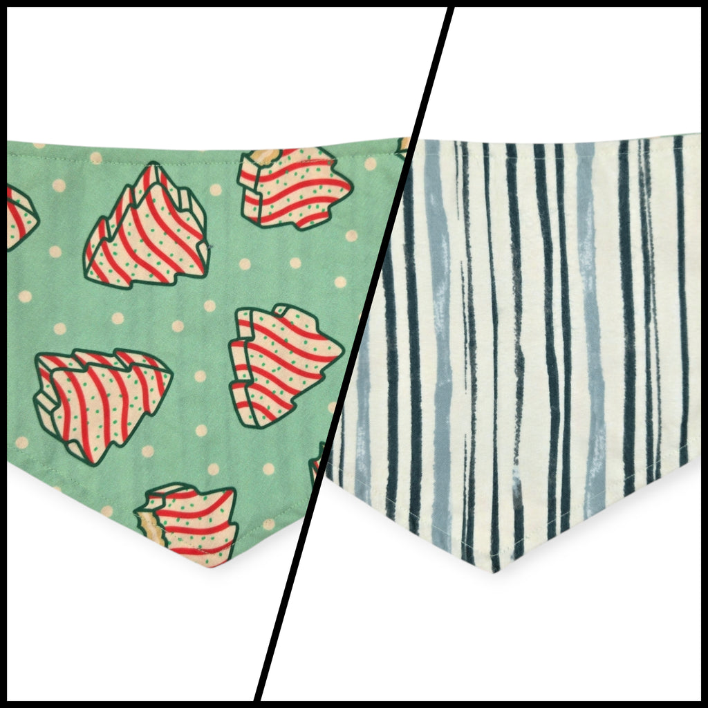 Snack Cake Trees/Green Stripes Tie-on Bandana (Medium)