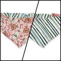 Vintage Milk & Cookies/Green Stripe Reversible Slip-on Scrunchie Bandana (Medium)