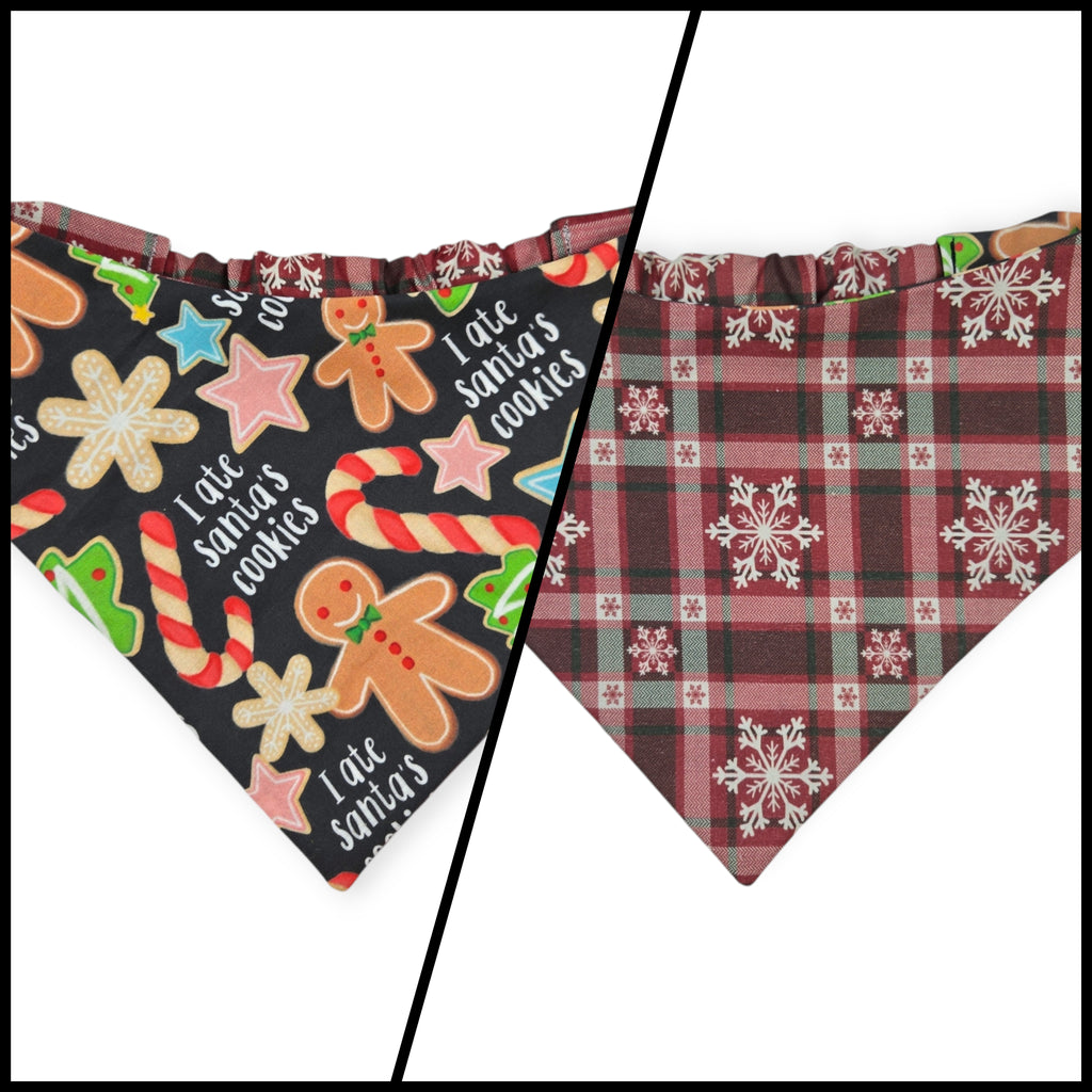 Santa's Cookies/Snowflake Plaid Reversible Slip-on Scrunchie Bandana (Large/X-Large)