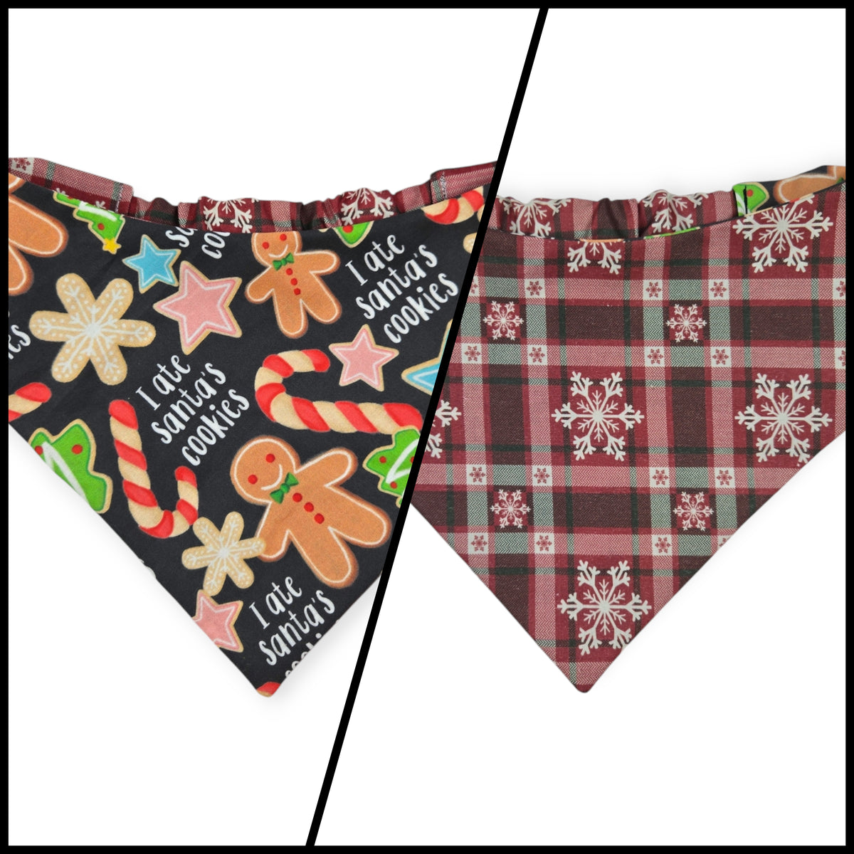 Santa's Cookies/Snowflake Plaid Reversible Slip-on Scrunchie Bandana (Large/X-Large)