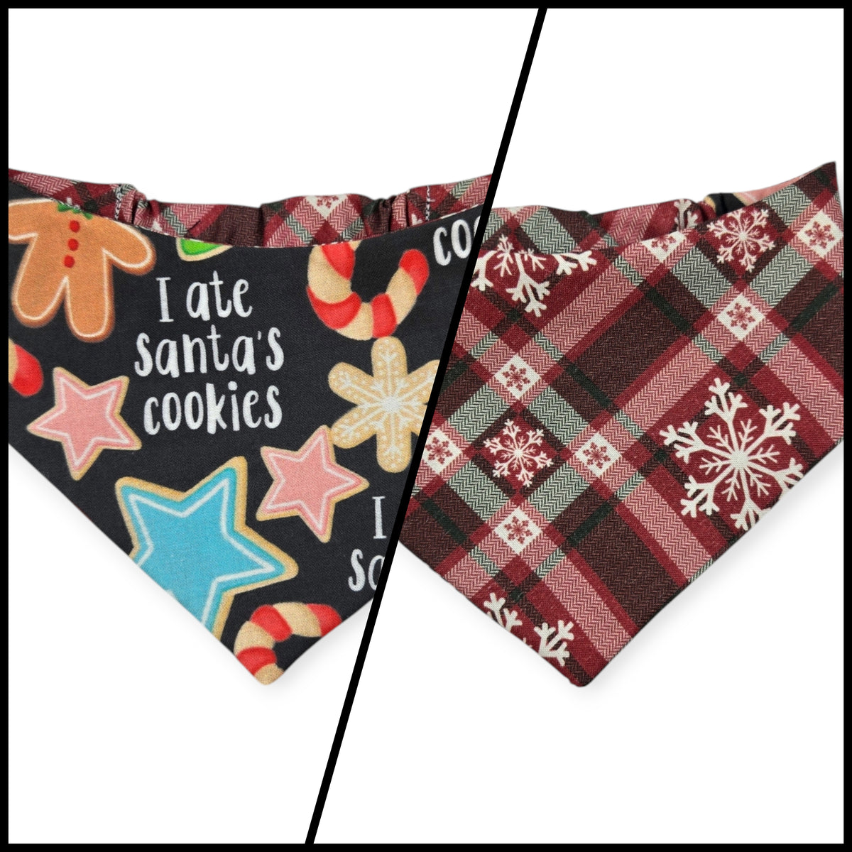 Santa's Cookies/Snowflake Plaid Slip-on Scrunchie Bandana (Small)