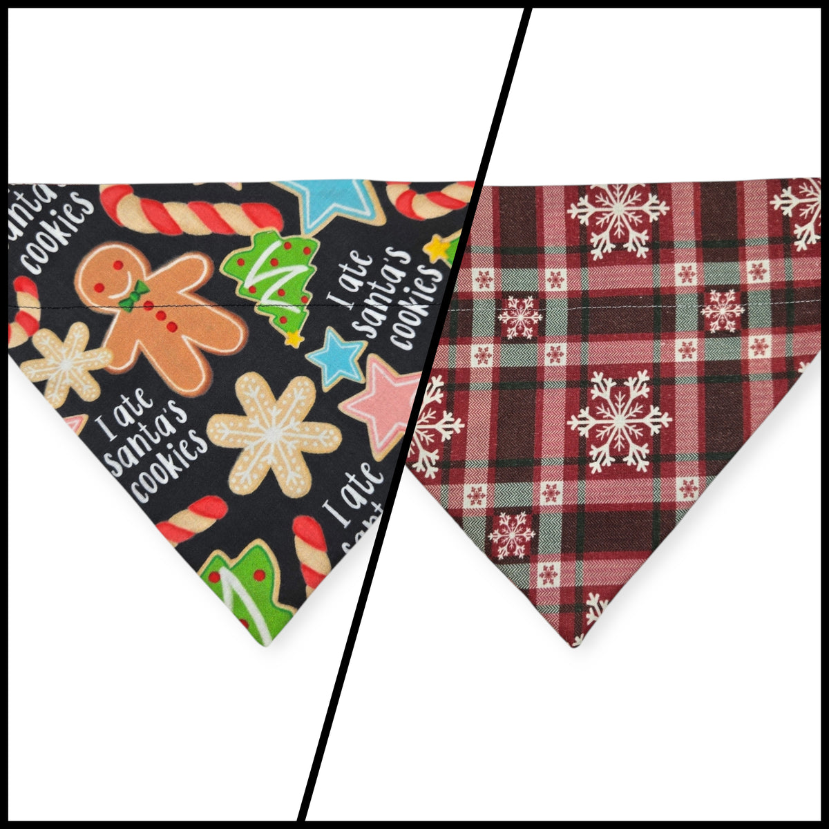 Santa's Cookies/Snowflake Plaid Reversible Slide-on Bandana (Medium)
