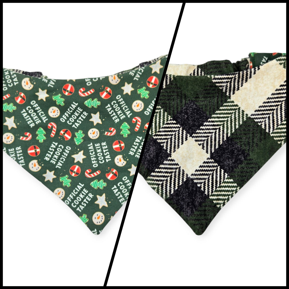 Cookie Tester/Green Plaid Reversible Slip-on Scrunchie Bandana (Medium/Large)