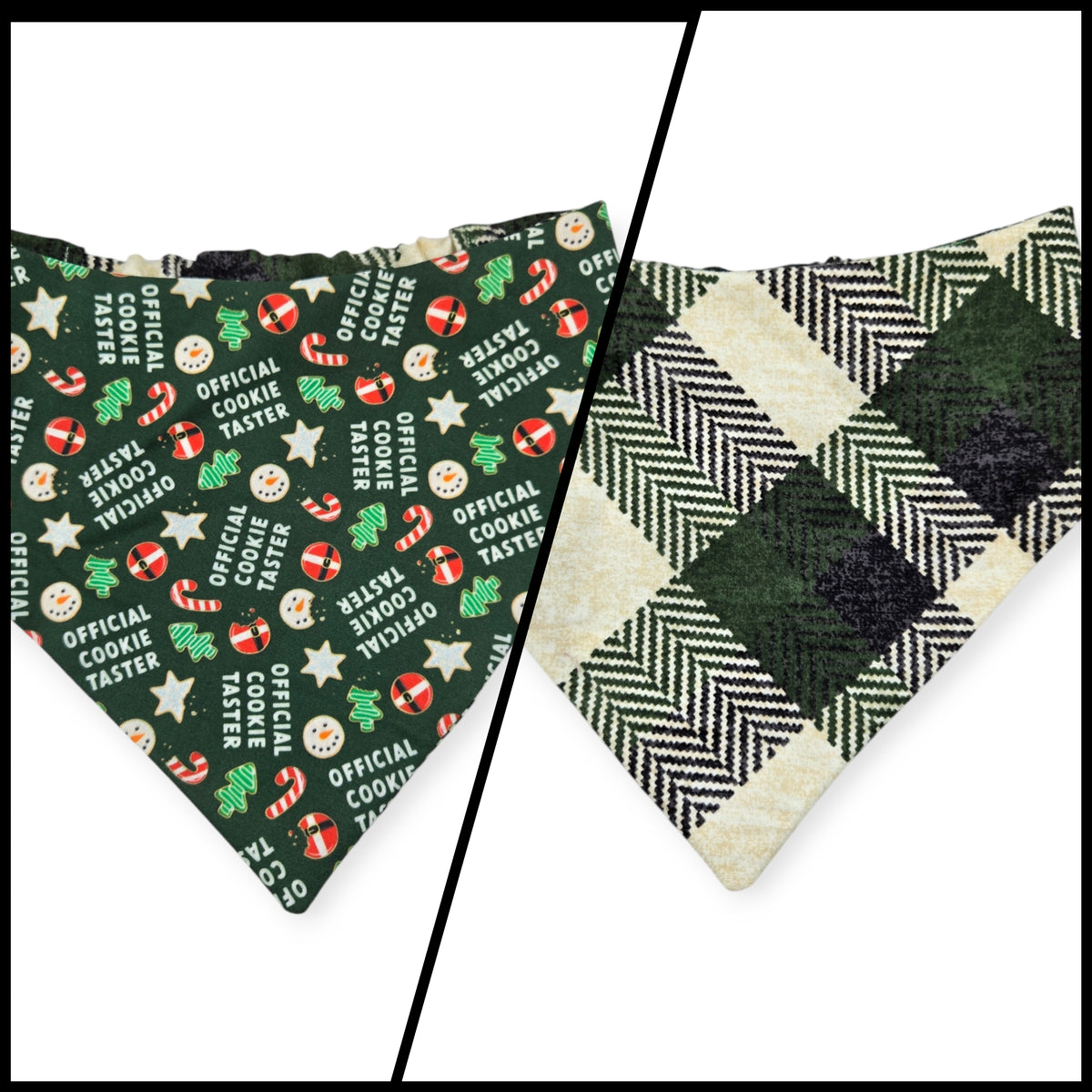 Cookie Tester/Green Plaid Reversible Slip-on Scrunchie Bandana (Large)