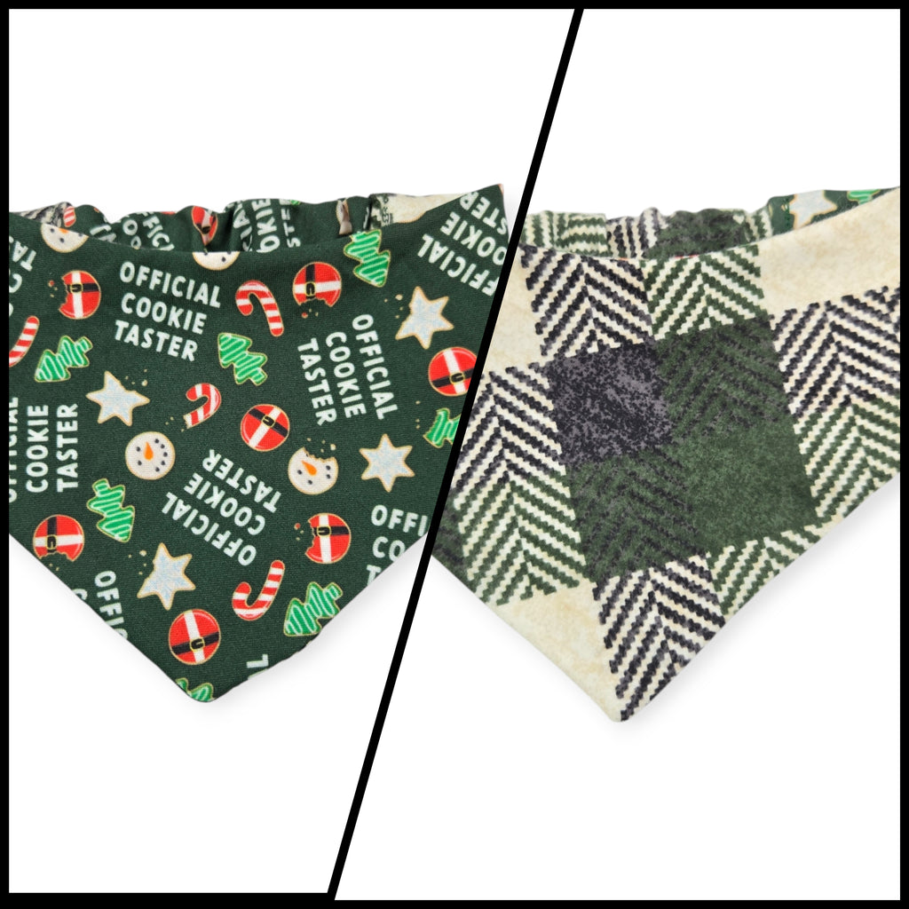 Cookie Tester/Green Plaid Slip-on Scrunchie Bandana (Small)
