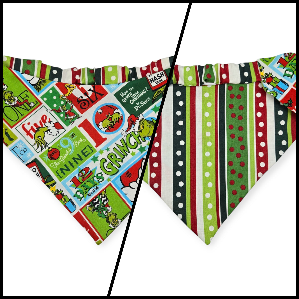 Grouchy Count Down/Christmas Stripes Reversible Slip-on Scrunchie Bandana (Large/X-Large)