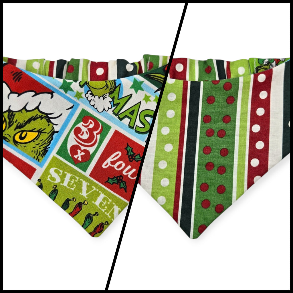 Grouchy Count Down/Christmas Stripes Slip-on Scrunchie Bandana (Small)
