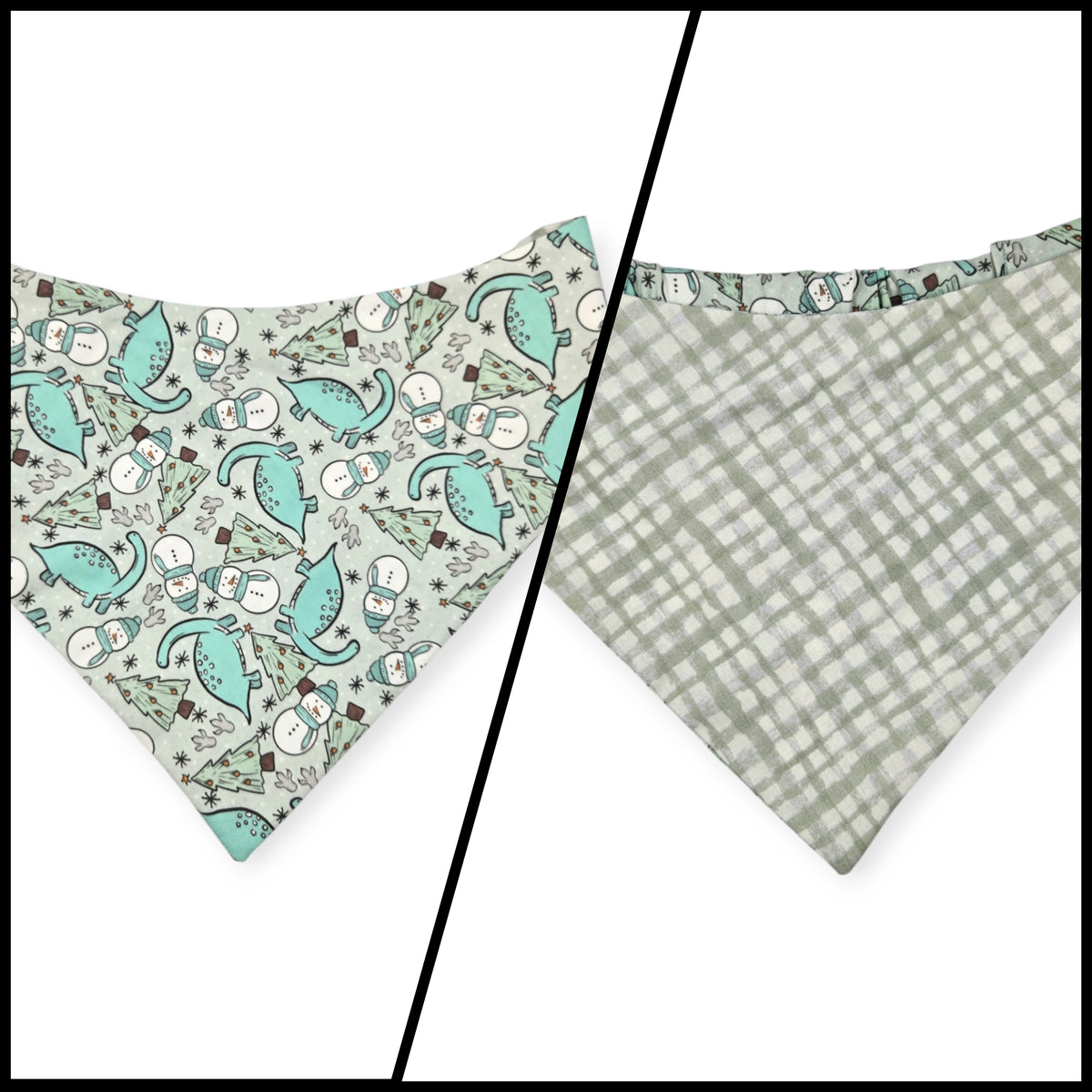 Winter Dinosaurs/Sage Green Plaid Reversible Slip-on Scrunchie Bandana (X-Large)