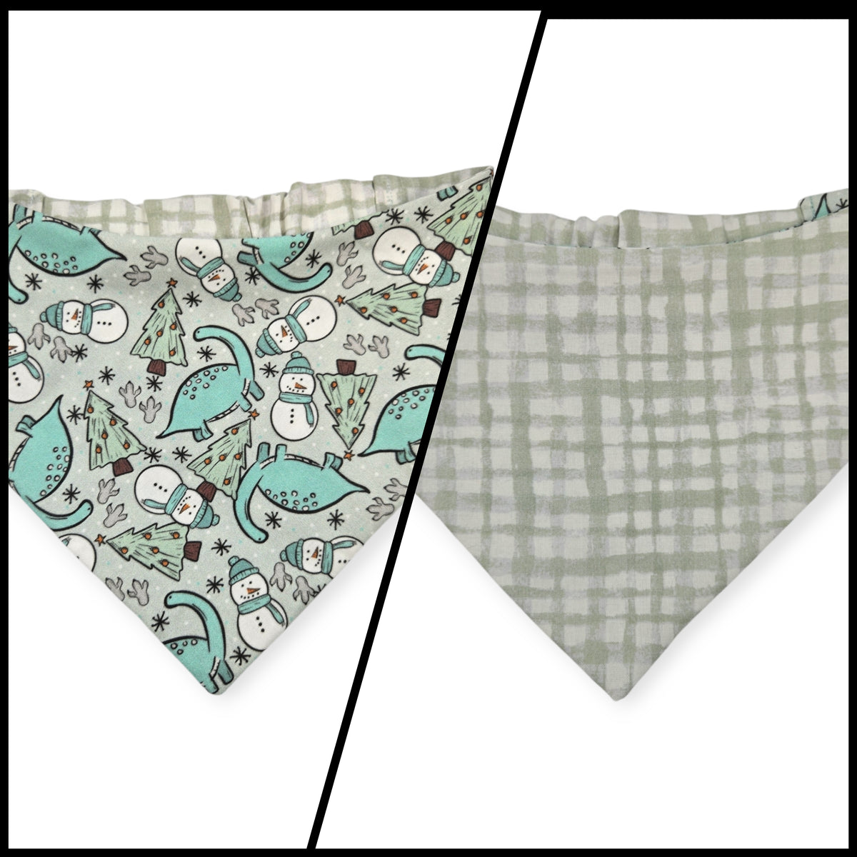 Winter Dinosaurs/Sage Green Plaid Reversible Slip-on Scrunchie Bandana (Medium/Large)