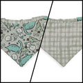 Winter Dinosaurs/Sage Green Plaid Slip-on Scrunchie Bandana (Small)