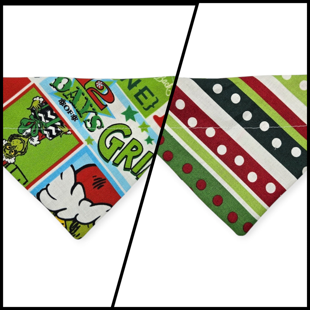 Grouchy Count Down/Christmas Stripes Reversible Slide-on Bandana (X-Small)