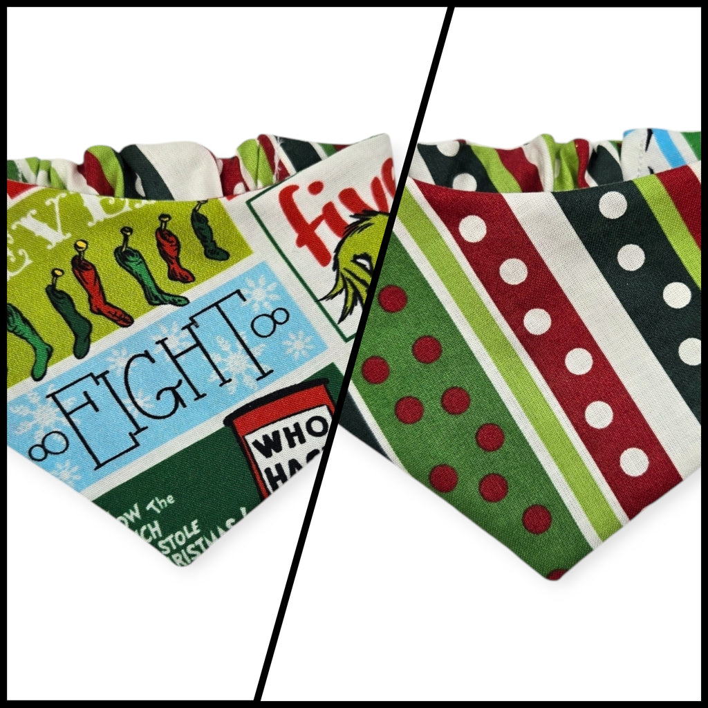 Grouchy Count Down/Christmas Stripes Slip-on Scrunchie Bandana (X-Small)