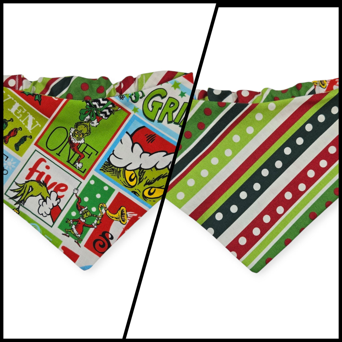 Grouchy Count Down/Christmas Stripes Reversible Slip-on Scrunchie Bandana (Medium)