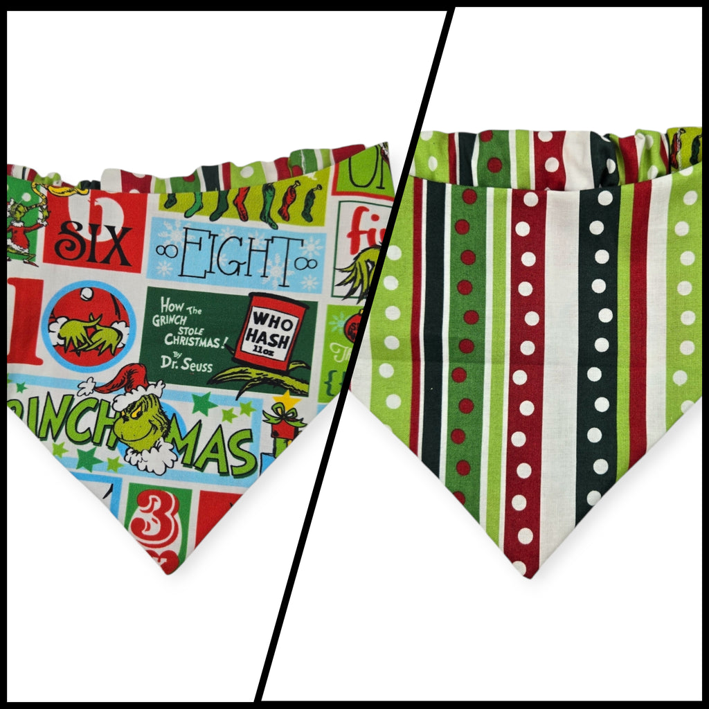 Grouchy Count Down/Christmas Stripes Reversible Slip-on Scrunchie Bandana (Medium/Large)