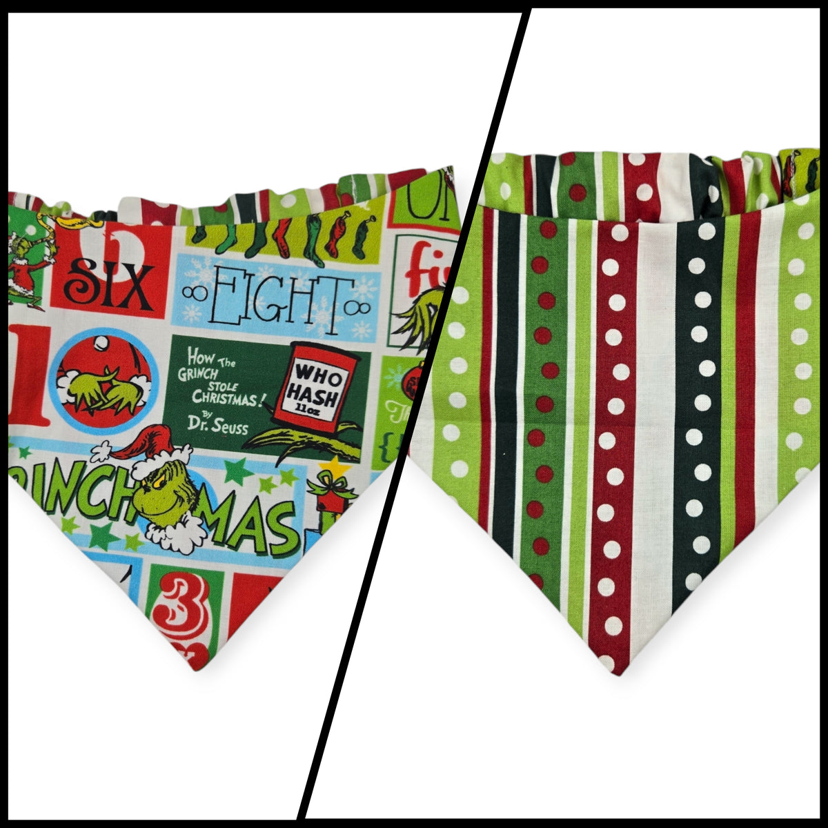 Grouchy Count Down/Christmas Stripes Reversible Slip-on Scrunchie Bandana (Medium/Large)