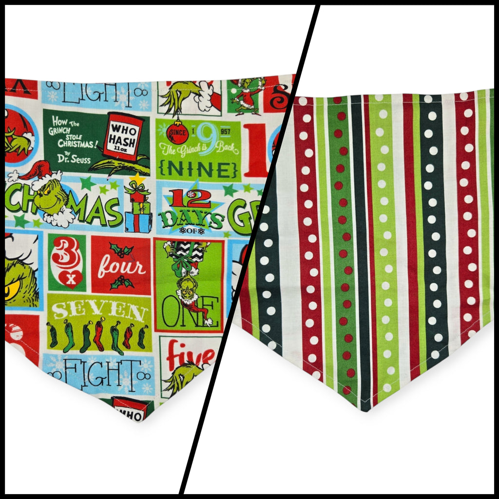 Grouchy Count Down/Christmas Stripes Tie-on Bandana (Large)