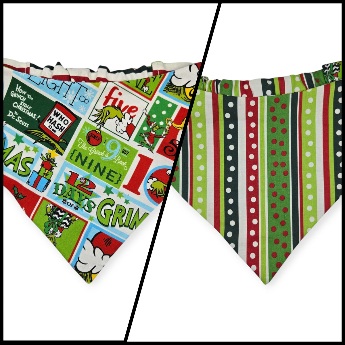Grouchy Count Down/Christmas Stripes Reversible Slip-on Scrunchie Bandana (Large)