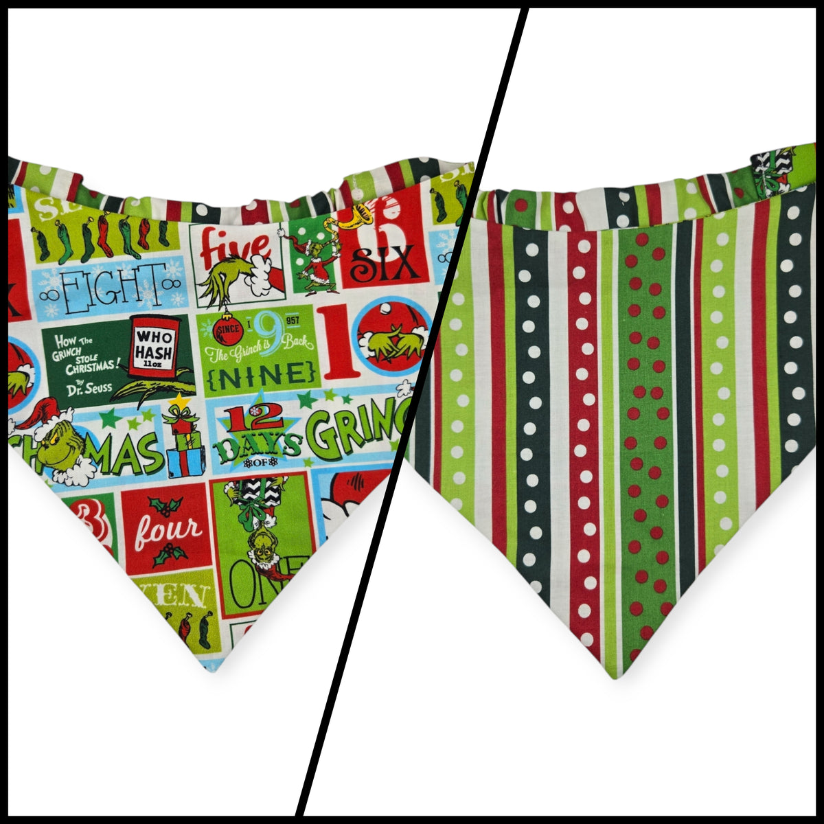 Grouchy Count Down/Christmas Stripes Reversible Slip-on Scrunchie Bandana (X-Large)