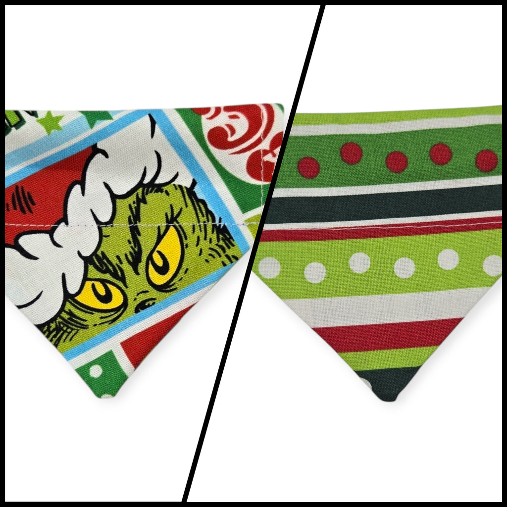 Grouchy Count Down/Christmas Stripes Reversible Slide-on Bandana (XX-Small)