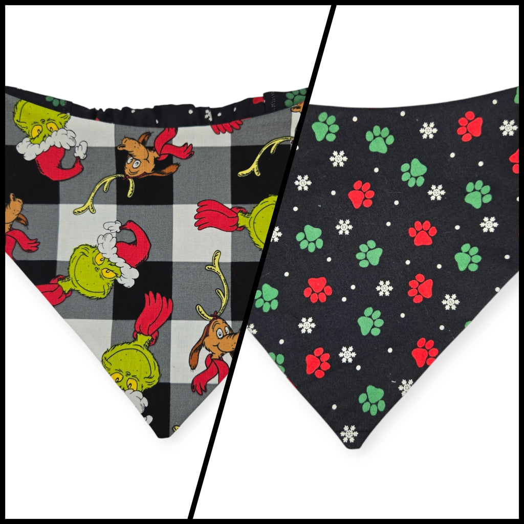 Grouchy/Christmas Paws Reversible Slip-on Scrunchie Bandana (Large)