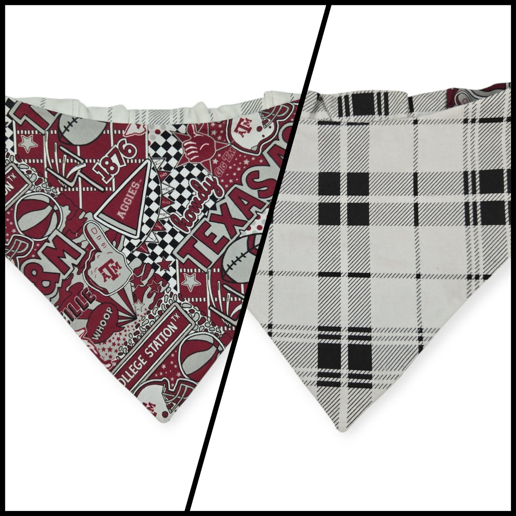 Aggies/ Black & White Plaid Slip-on Scrunchie Bandana (Large)