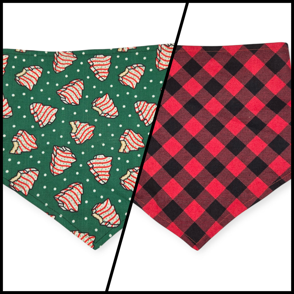 Snack Cake Trees/Buffalo Plaid Reversible Tie-on Bandana (Large)